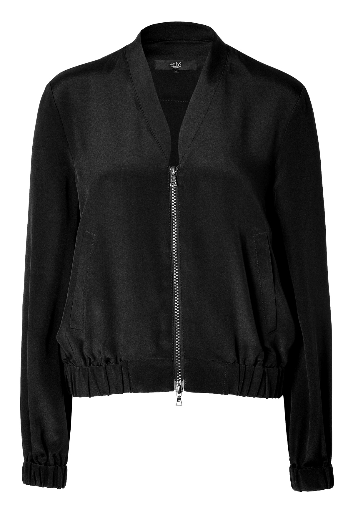 Tibi Black Silk Bomber Jacket in Black Lyst