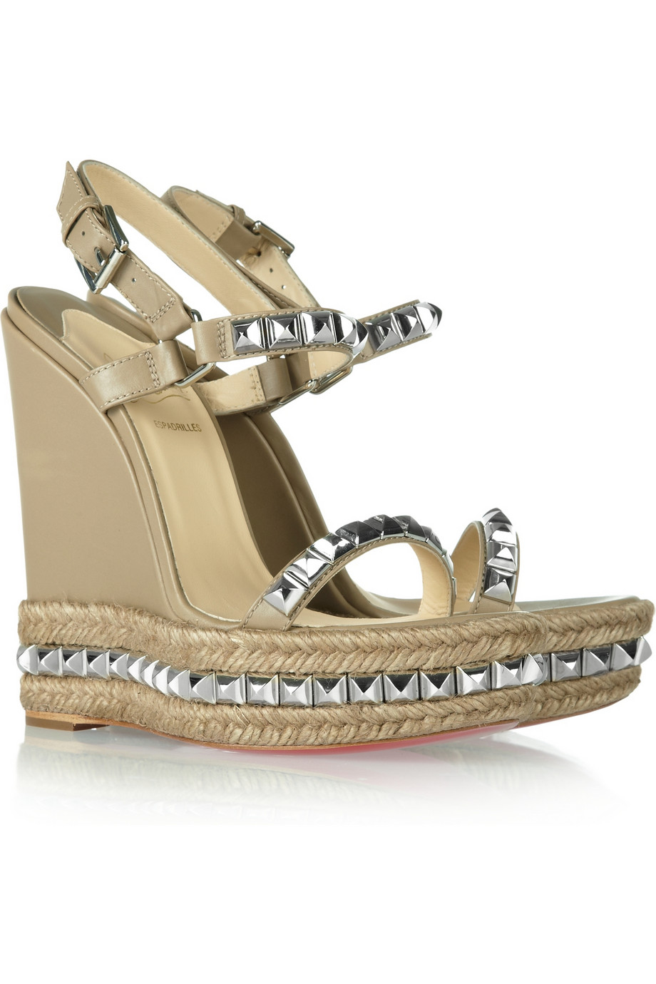 Christian Louboutin Cataclou 140 Studded Leather Wedge Sandals in Beige (taupe) | Lyst