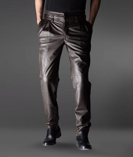 Emporio Armani Leather Pants in Black for Men (dark brown) | Lyst