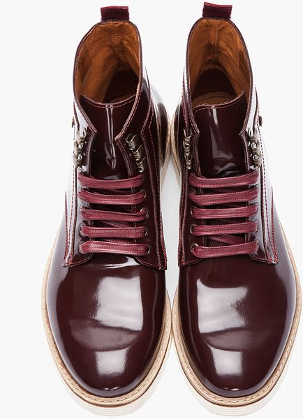 Mcq By Alexander Mcqueen Burgundy Patent Leather Military Boot in Brown ...