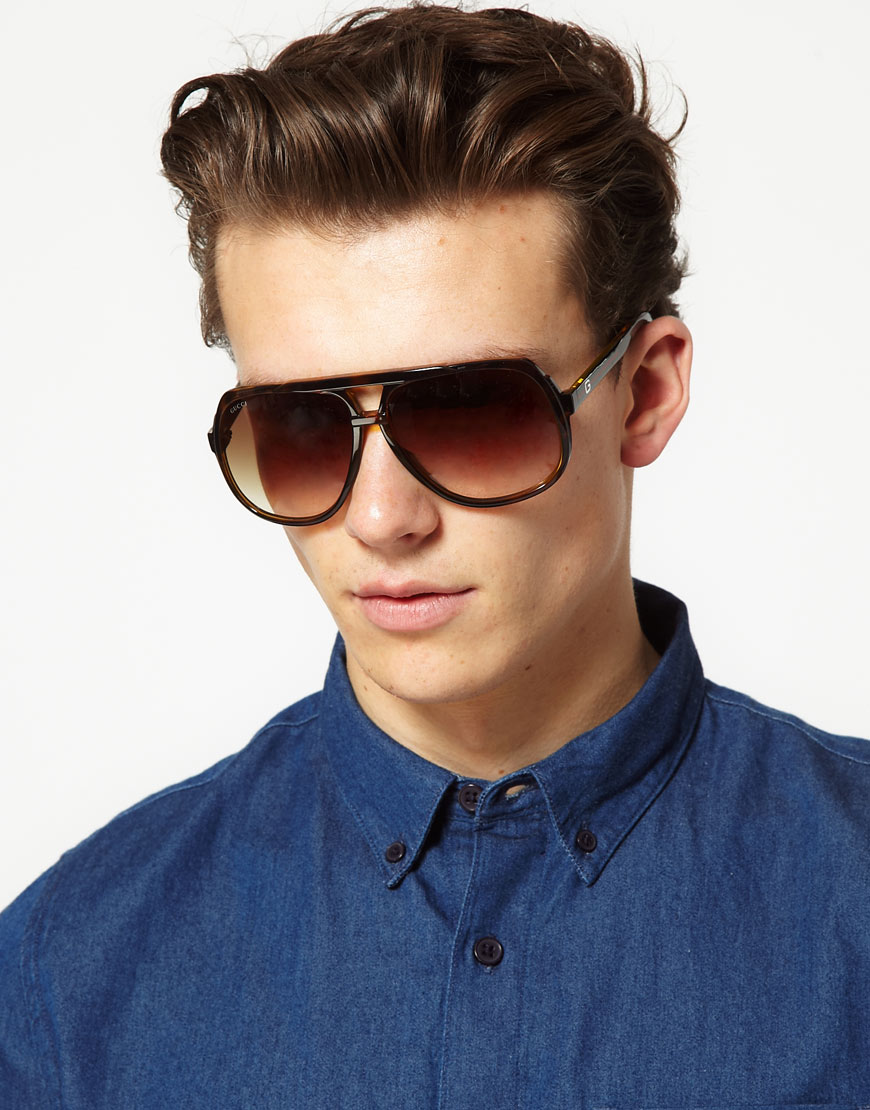 Gucci Young Aviator Sunglasses in Brown for Men | Lyst