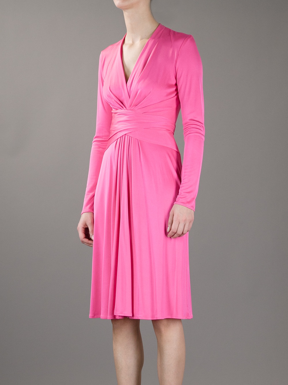 Issa Long Sleeve Wrap Dress in Pink - Lyst