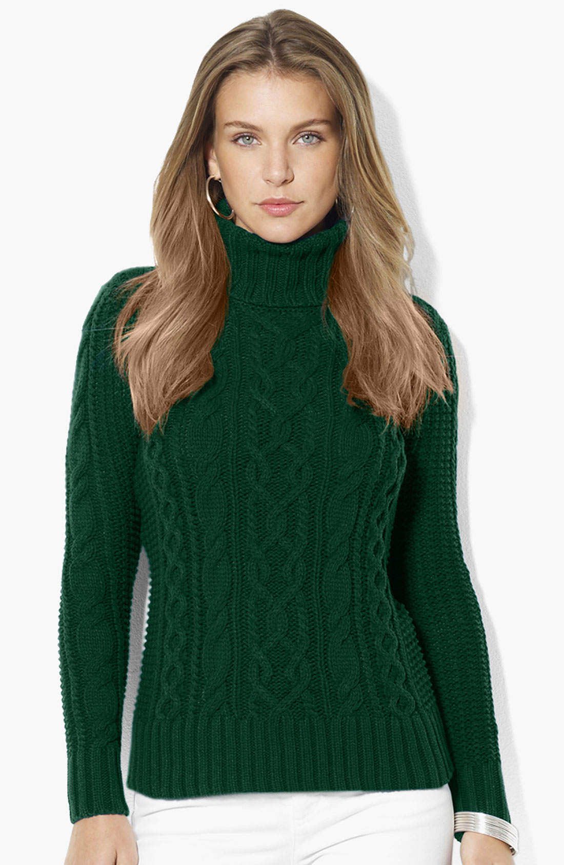 Lauren By Ralph Lauren Turtleneck Cable Sweater in Green (cricket green ...