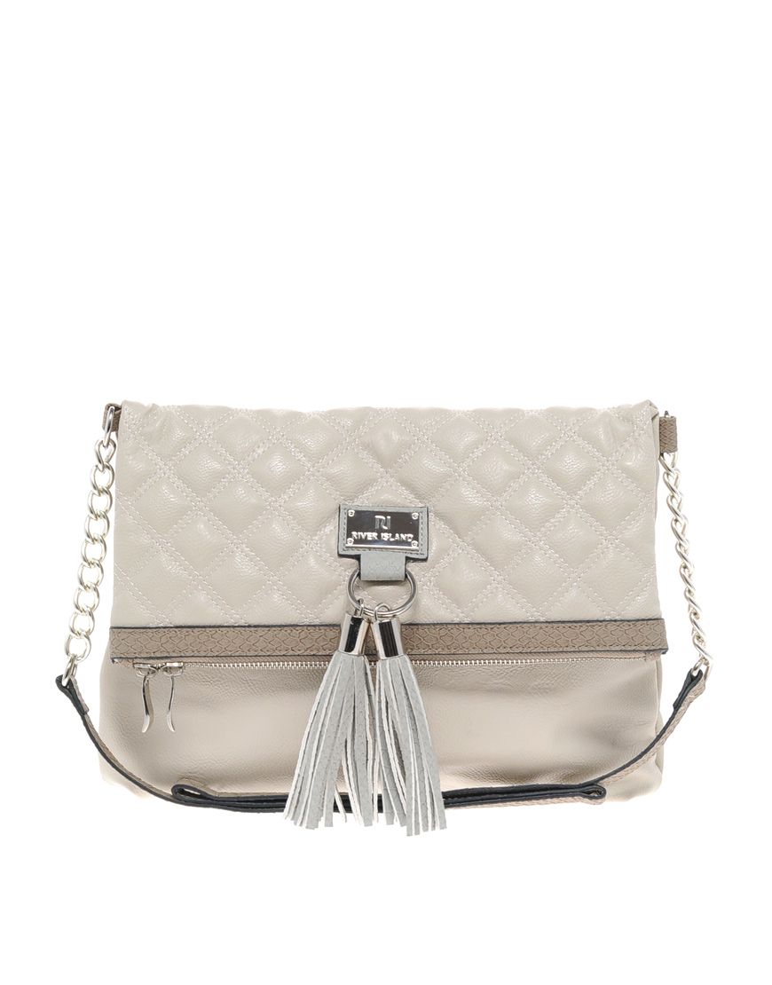 Lyst - River Island White and Grey Quilt Tassel Cross Body Bag in White