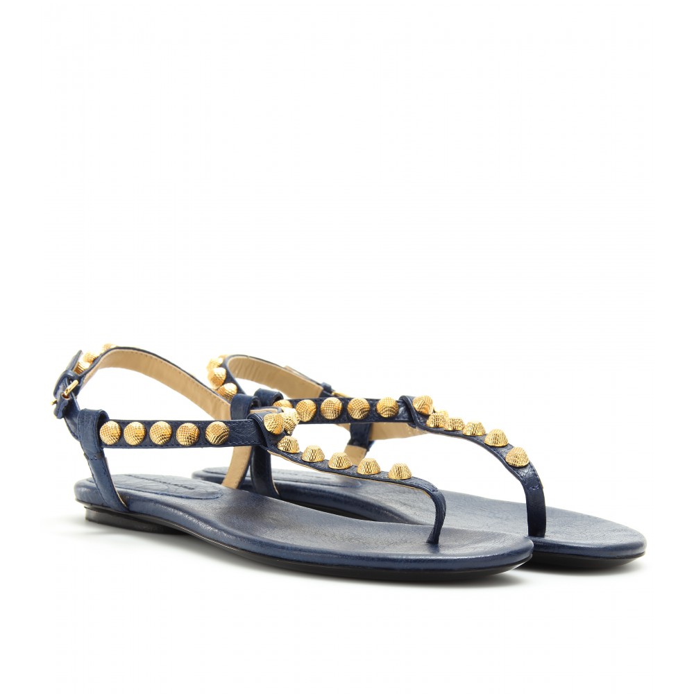 Balenciaga Studded Leather Sandals in Blue - Lyst