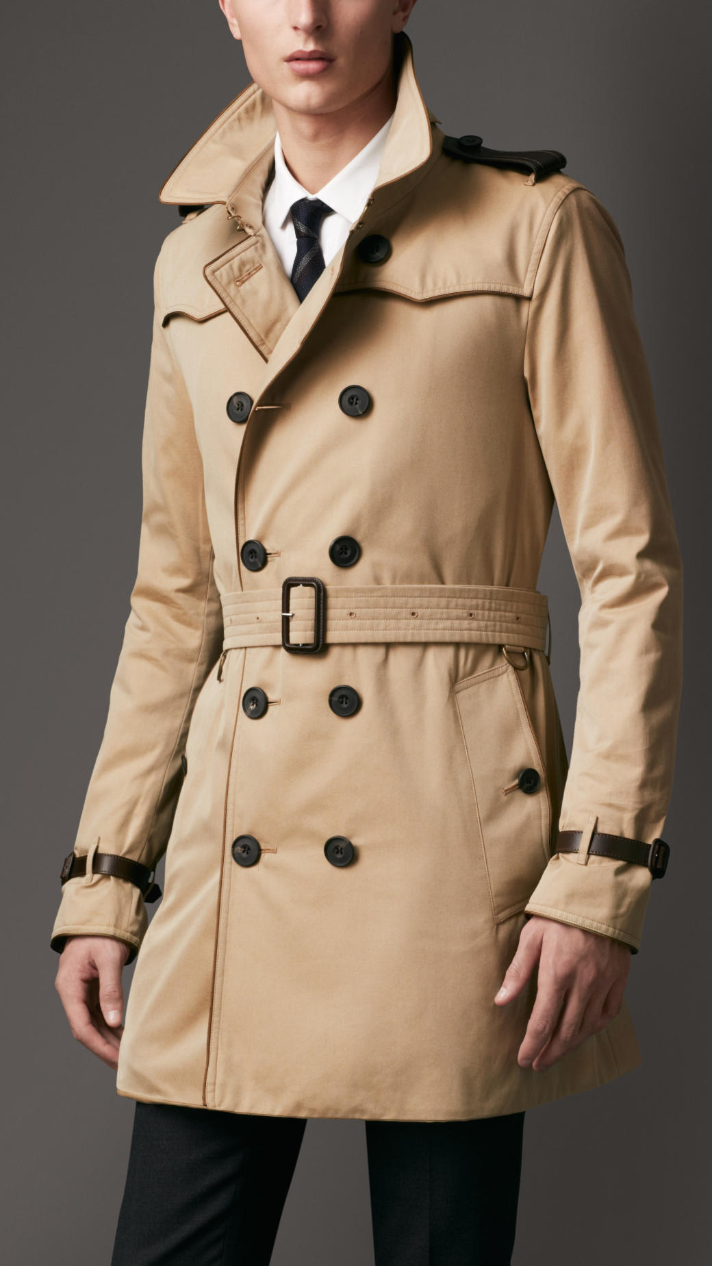 Lyst - Burberry Midlength Cotton Gabardine Contrast Detail Trench Coat ...