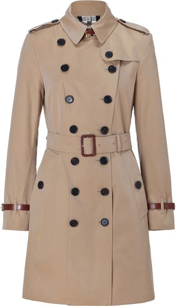Burberry Gabardine Long Slim Fit Leather Detail Queenshouse Trench Coat ...