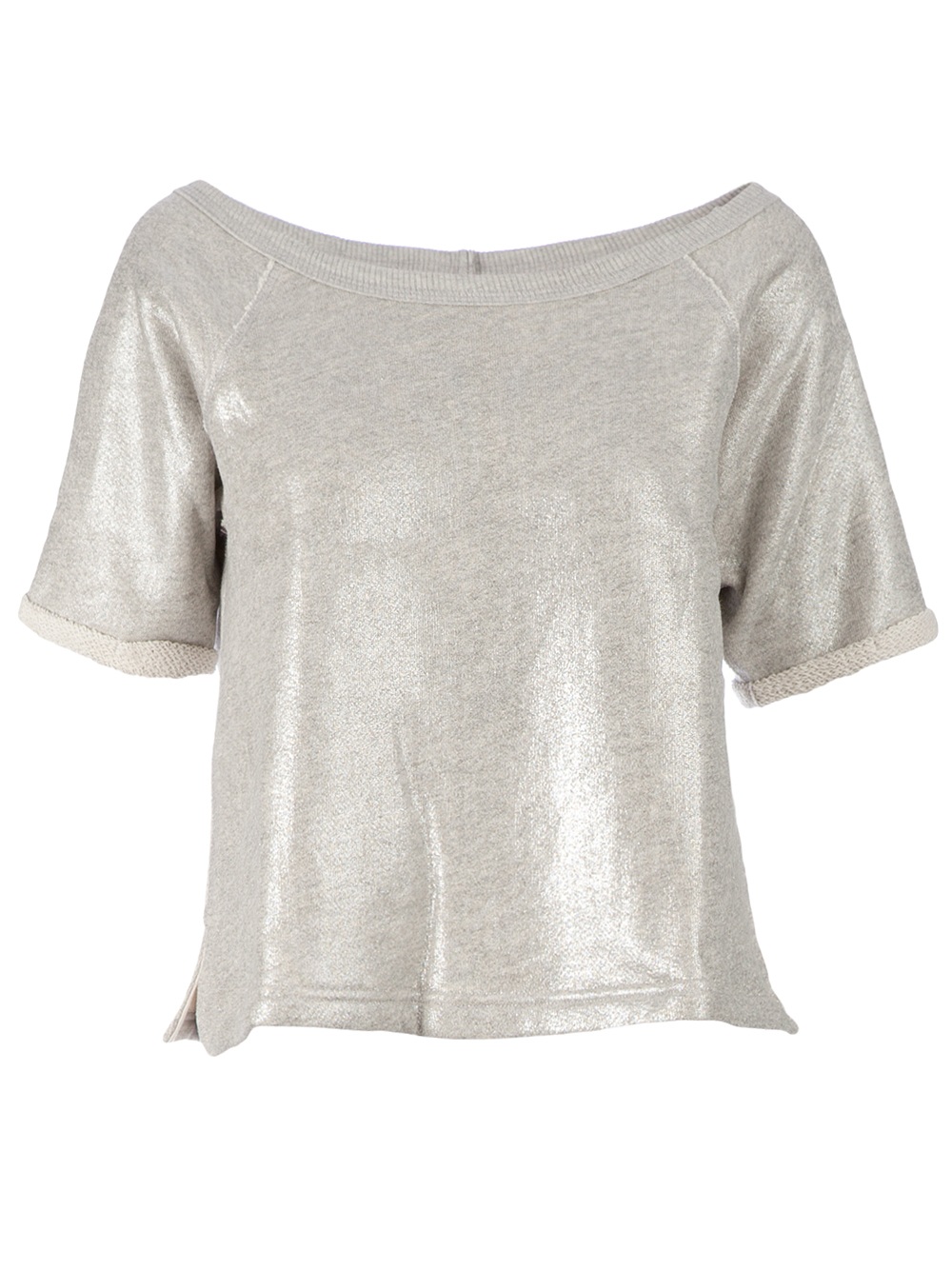 Enza Costa Metallic Cropped Tshirt in Silver | Lyst
