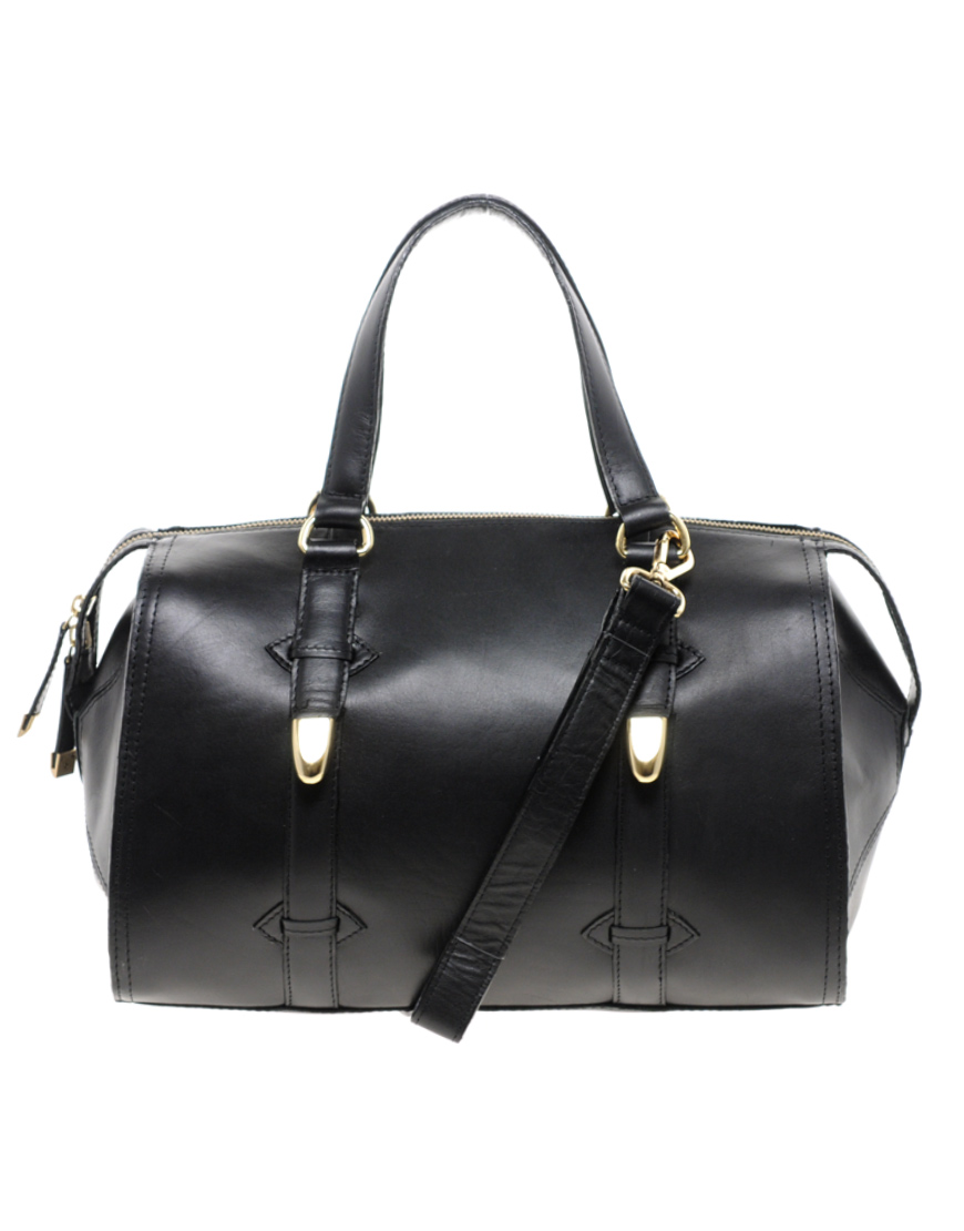 Lyst River Island Black Hard Leather Bowler Bag in Black