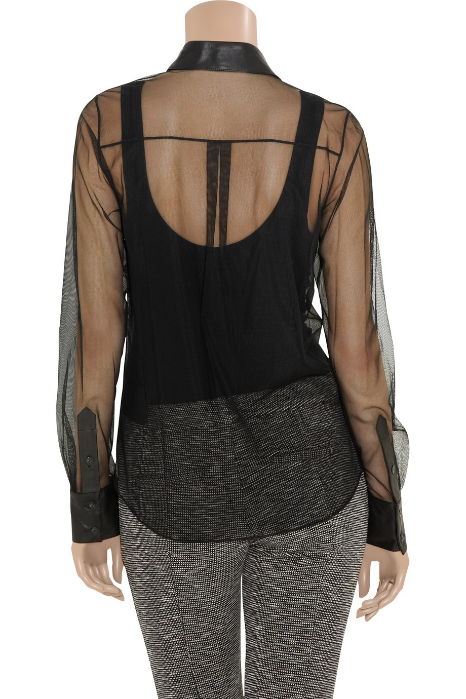 Alexander Wang Leather Trimmed Tulle Shirt in Black - Lyst
