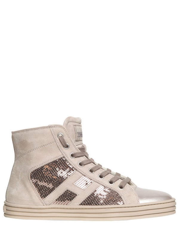 Lyst - Hogan Rebel 20mm Suede and Sequins High Top Sneakers in Natural