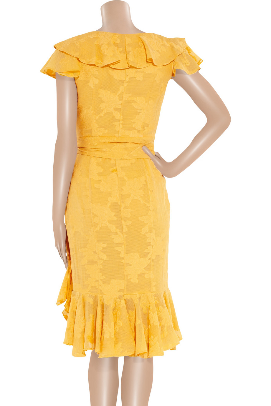 Moschino Ruffled Georgettejacquard Wrap Dress in Yellow | Lyst