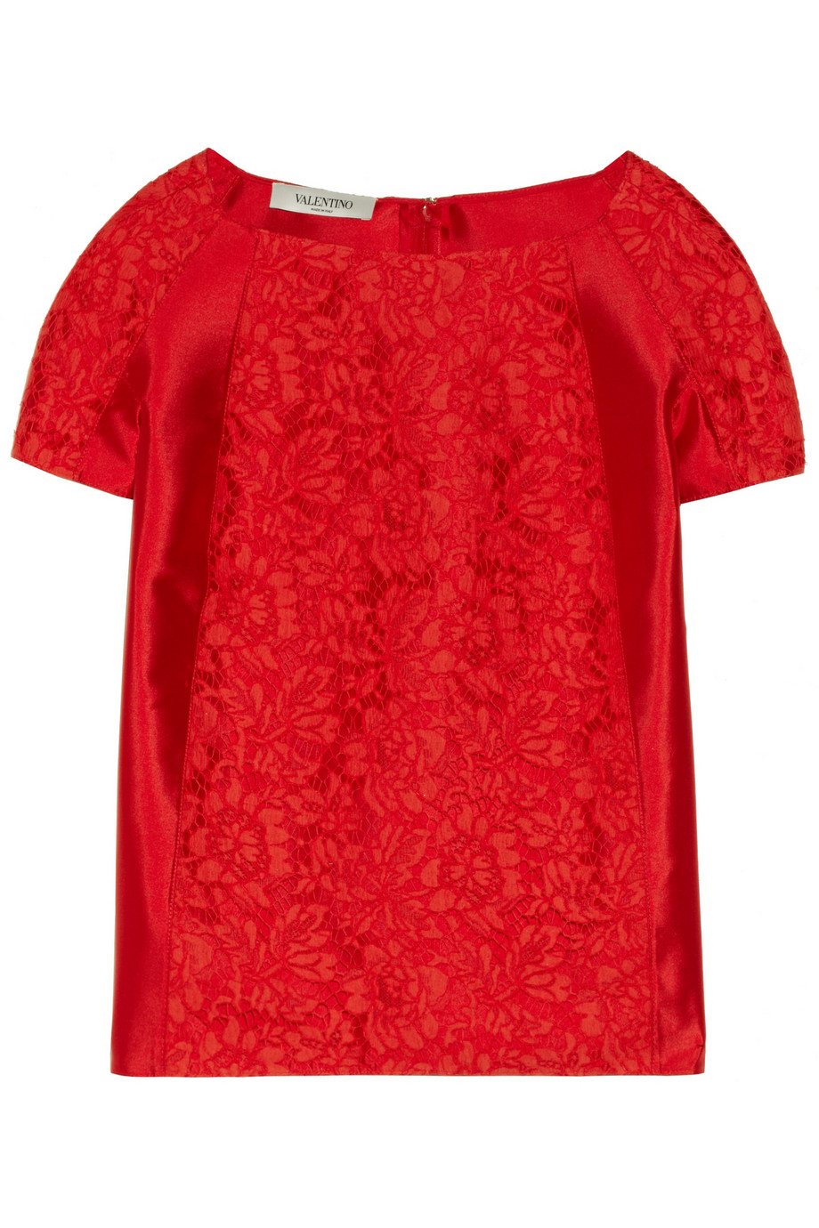 Valentino Cotton Blend Lace and Silk Twill Shirt in Red | Lyst