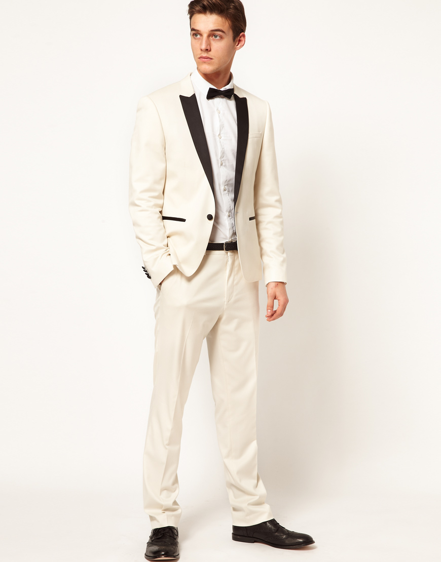 Lyst - Asos Slim Fit Tuxedo Suit Trousers in White for Men