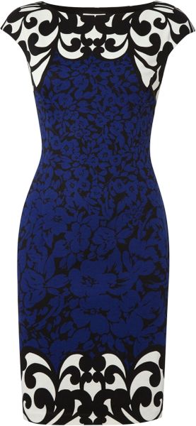 Linea Cap Sleeve Mix Print Dress in Blue | Lyst