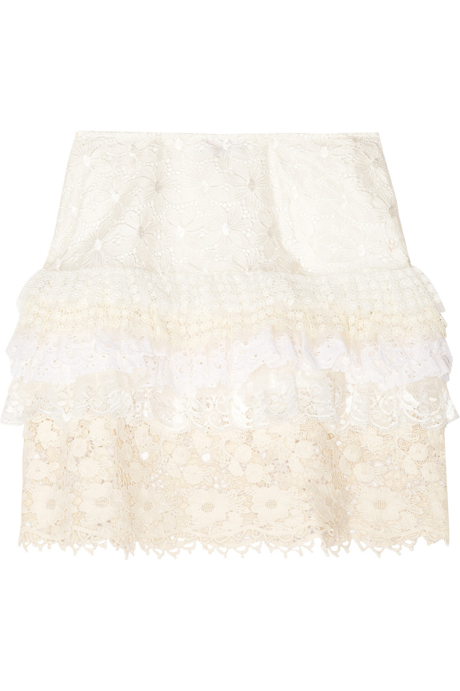 Lyst - Red Valentino Ruffled Silk and Lace Mini Skirt in White