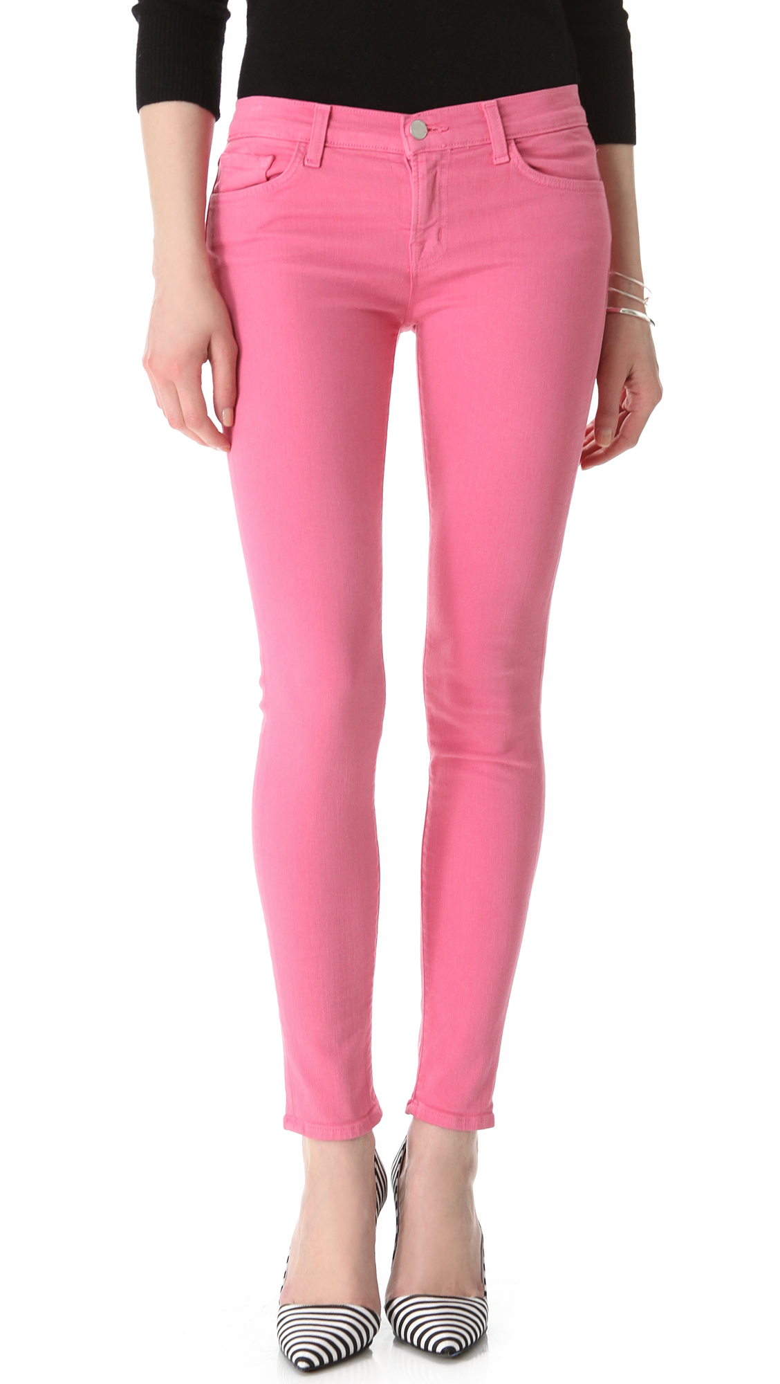 J Brand Mid Rise Skinny Jeans In Pink Lyst