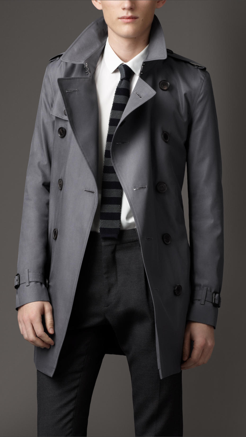 Burberry Mid-Length Cotton Gabardine Trench Coat in Gray for Men | Lyst
