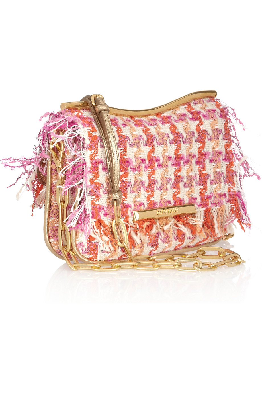 Miu Miu Frayed Tweed Shoulder Bag in Pink Lyst