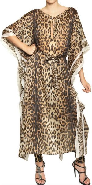 Roberto Cavalli Leopard Printed Cotton Voile Long Dress in Brown ...