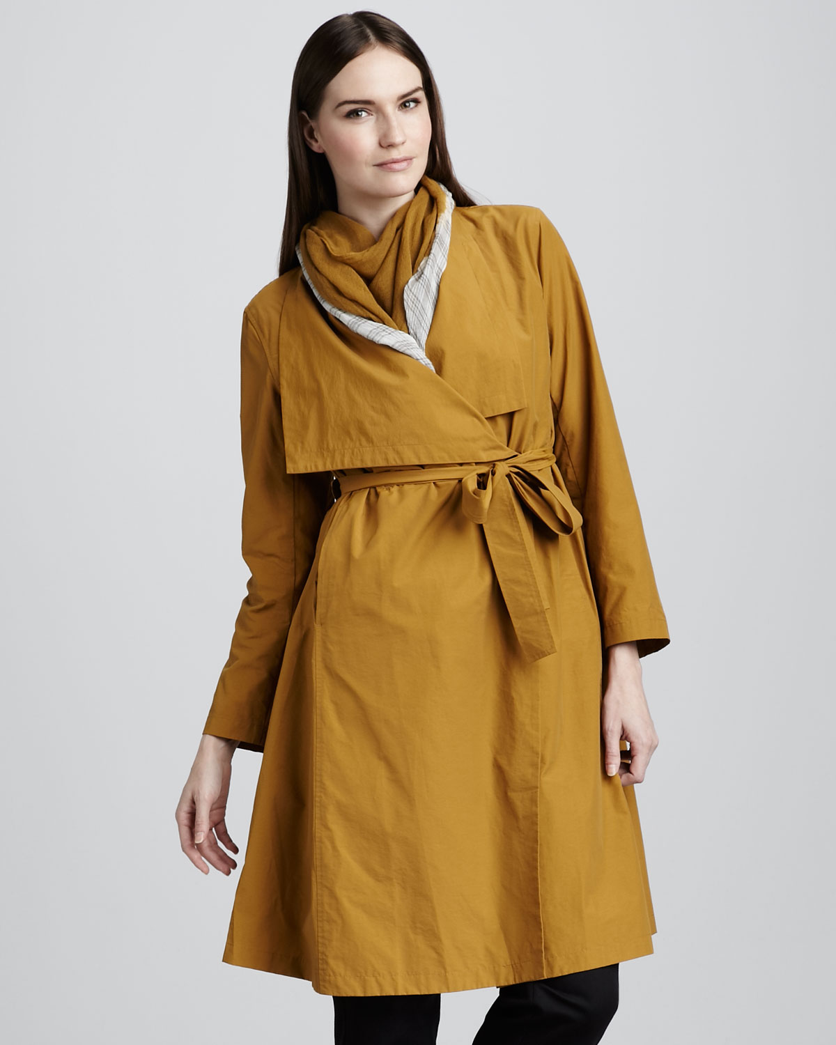 Lyst Eileen Fisher Cascade Collar Trench Coat in Orange