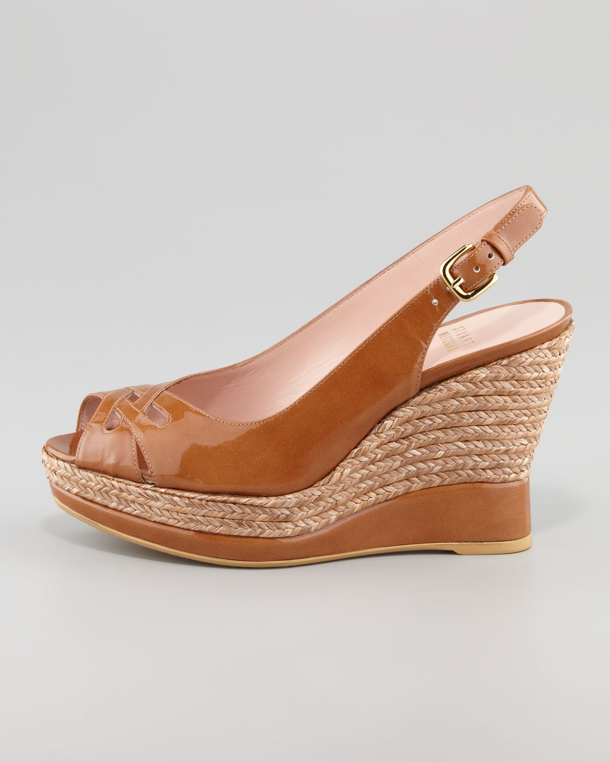 stuart weitzman patent leather wedge sandals