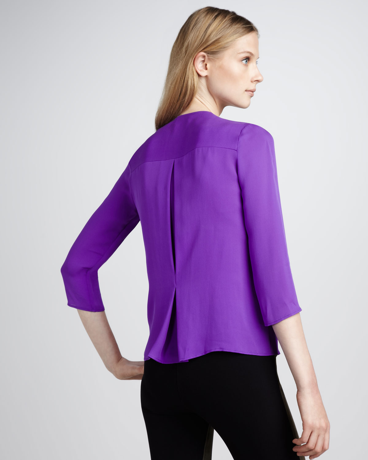 Lyst Theory Silk Zip Blouse in Purple