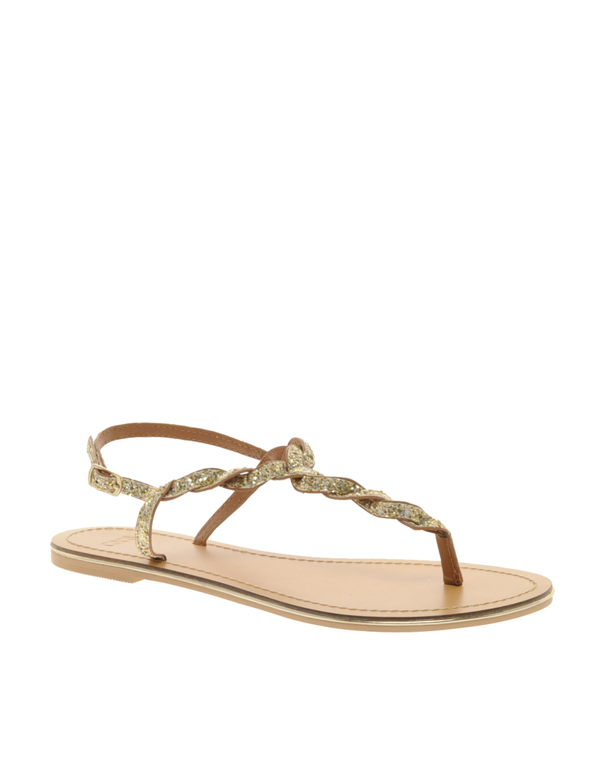 Lyst - Asos Asos Flash Flat Sandals with Glitter Detail in Natural