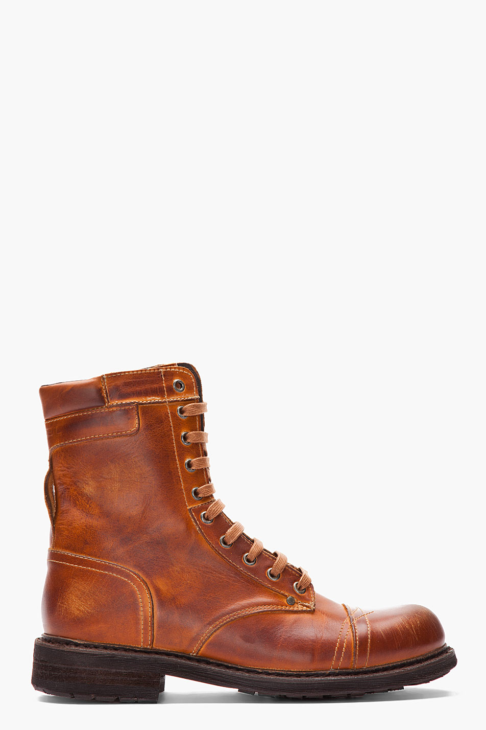 DIESEL Tan Scuffed Leather Cassidy Combat Boots in Brown for Men - Lyst