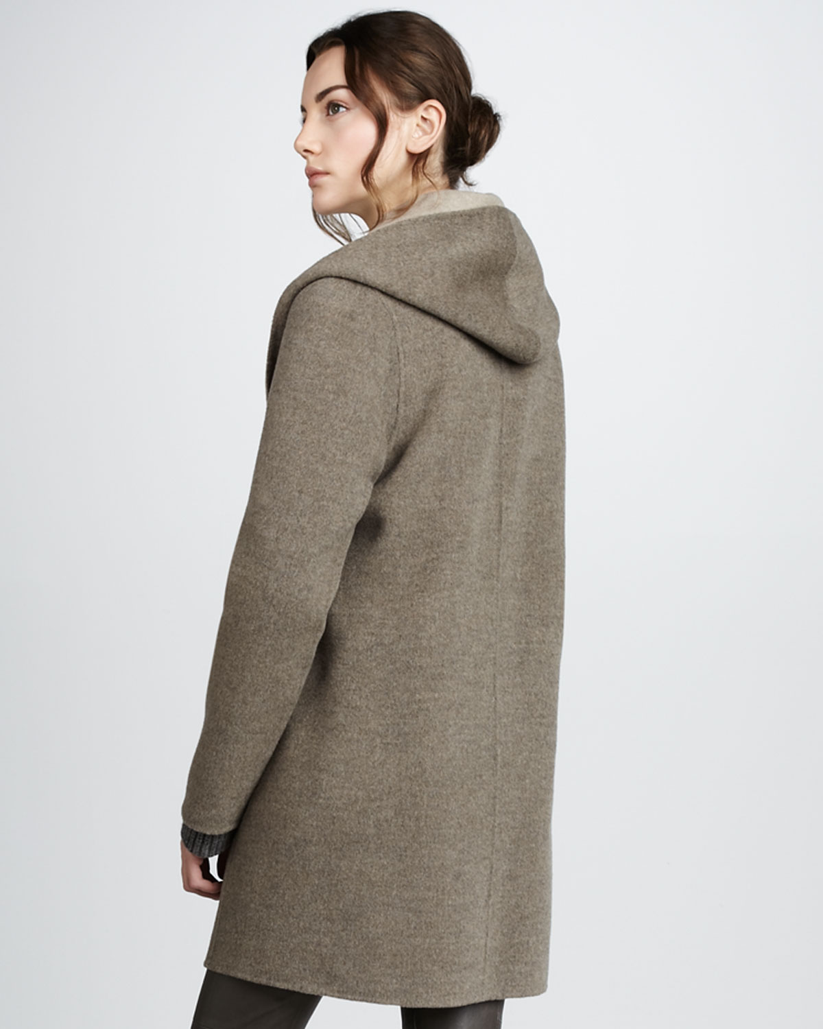 Vince Draped Hooded Coat In Gray Lyst