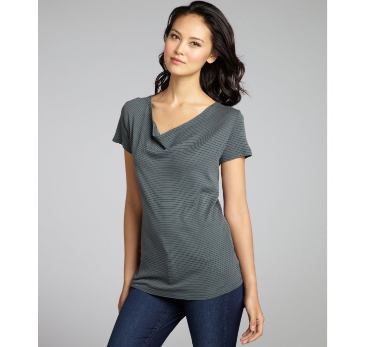 Rebecca beeson Kohl Striped Cotton Milla Short Sleeve Cowl Neck Top in