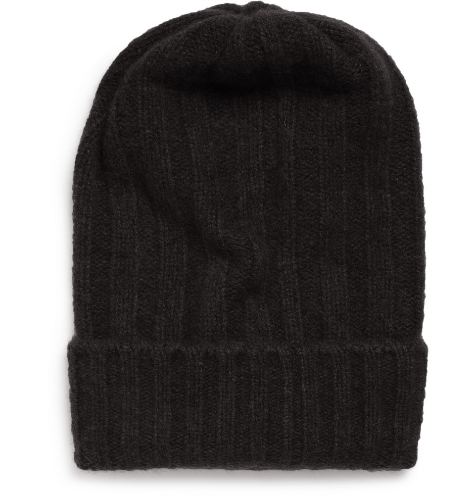 The Elder Statesman Bunny Echo Ribbed Cashmere Beanie Hat in Black for ...