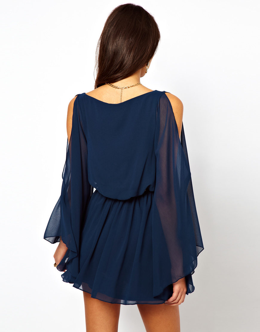 Lyst - Asos Exclusive Cape Sleeve Dress with Studded Belt in Natural