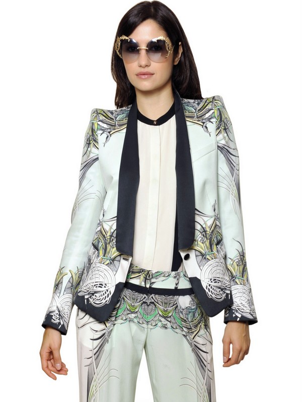 Lyst Roberto Cavalli Printed Silk Twill Jacket In Green Gallery