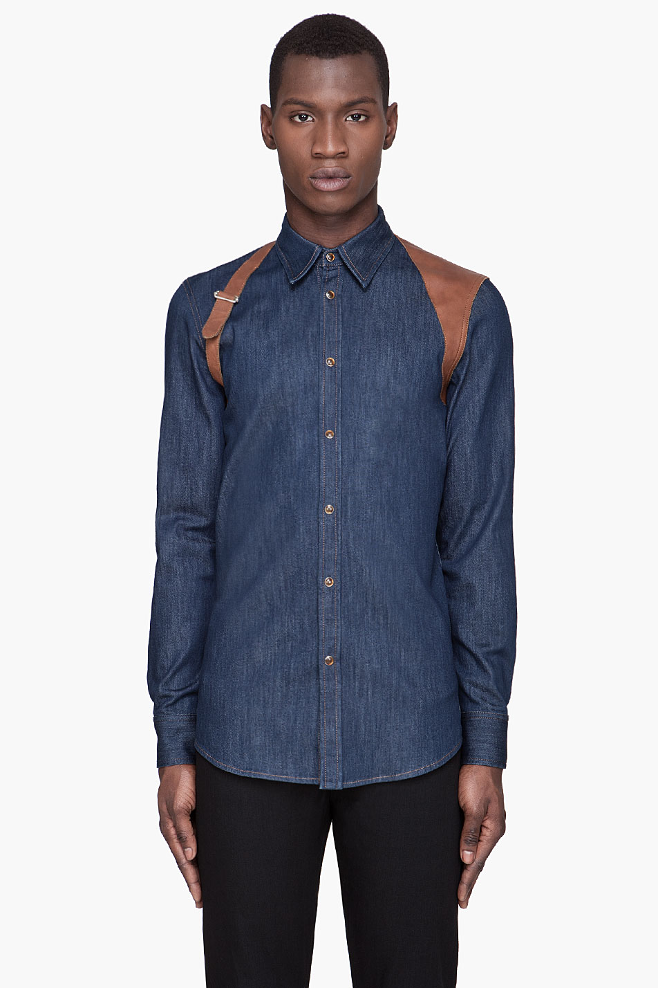 Alexander McQueen Blue Denim Harness Shirt for Men | Lyst