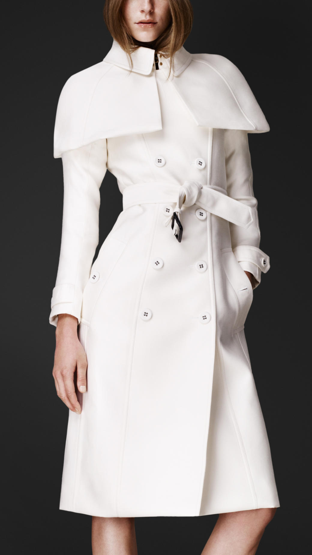 Burberry Prorsum Double Duchess Caped Trench Coat in White | Lyst