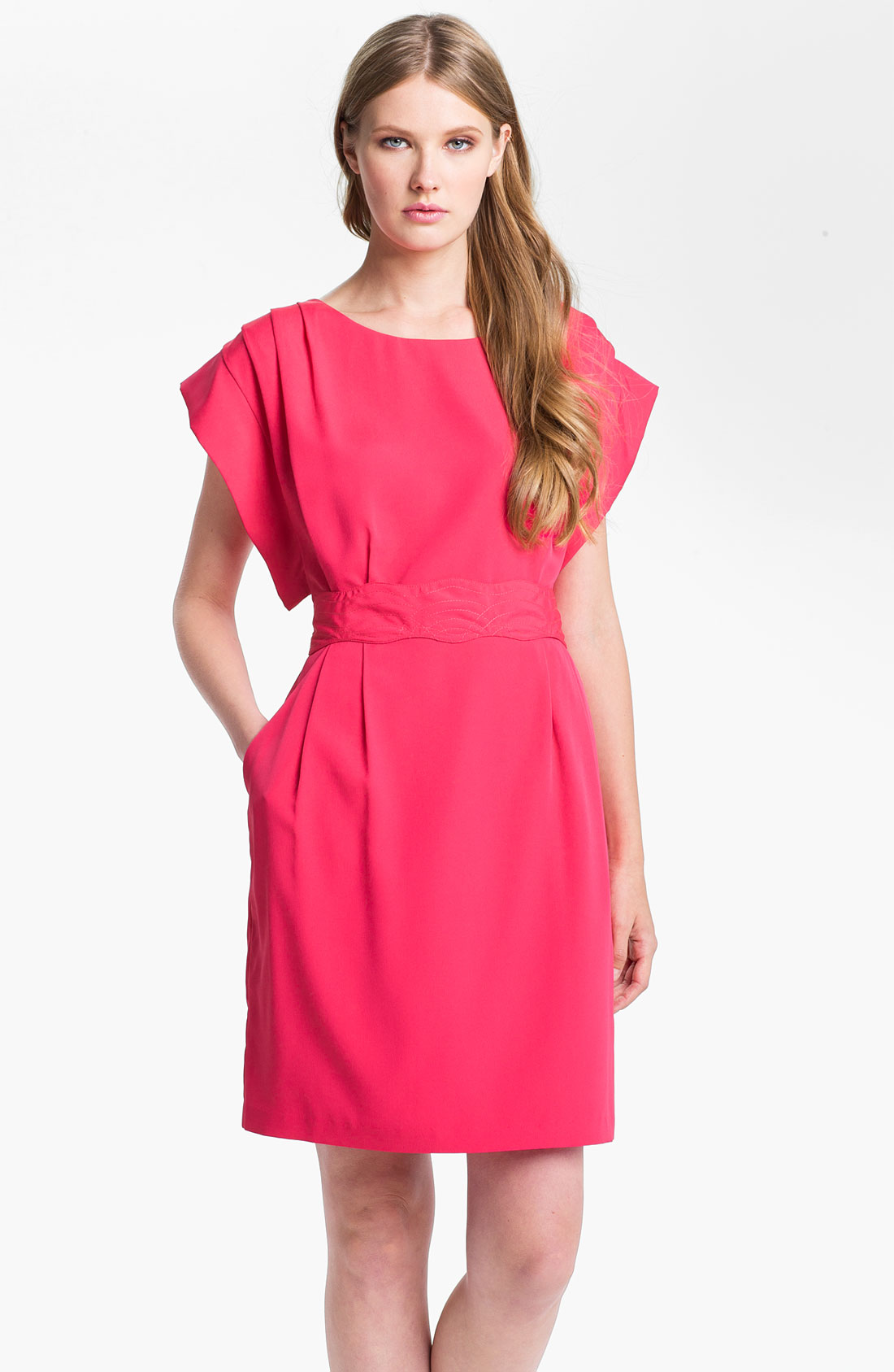 Eliza J Drape Sleeve Sash Belt Dress in Red (lipstick) | Lyst