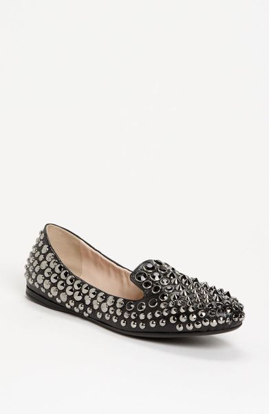black studded loafers prada studded loafer in black lyst black studded loafers prada studded loafer in black lyst
