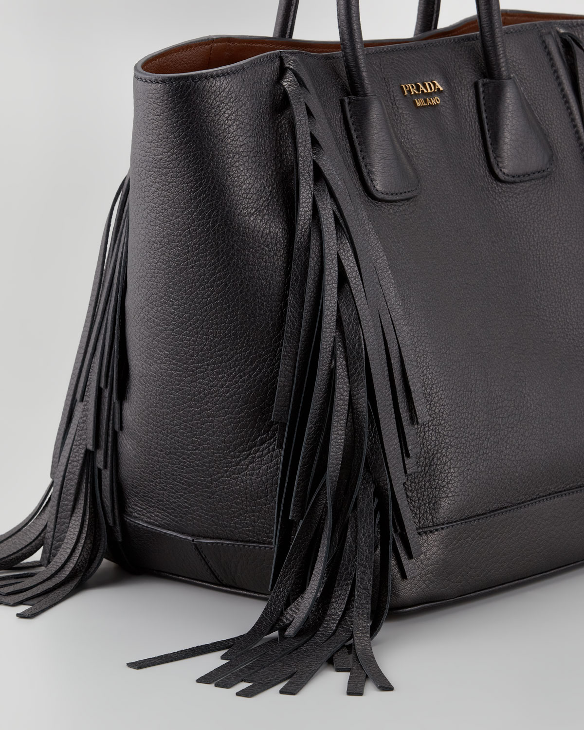 Lyst Prada Cervo Fringe Tote Bag In Black Gallery