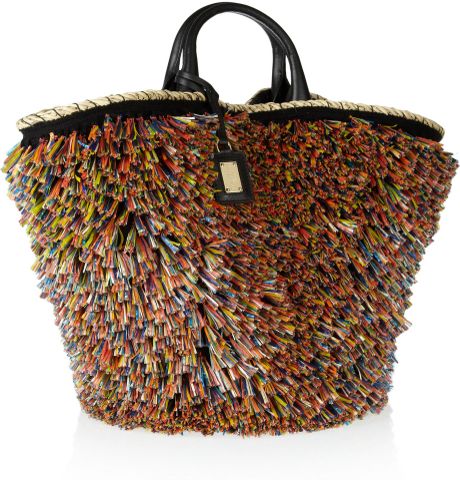 Dolce & Gabbana Miss Kendra Raffiatrimmed Straw and Leather Shopper in ...