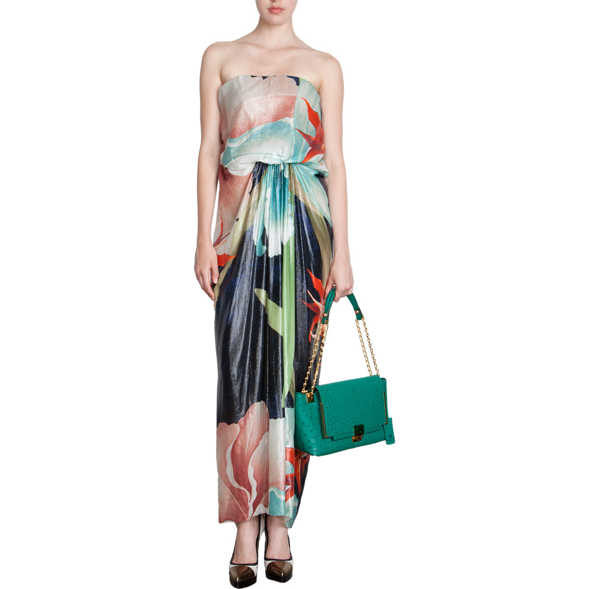 Lanvin Draped Printed Silk blend Lamé Gown in Multicolor (multicolored ...