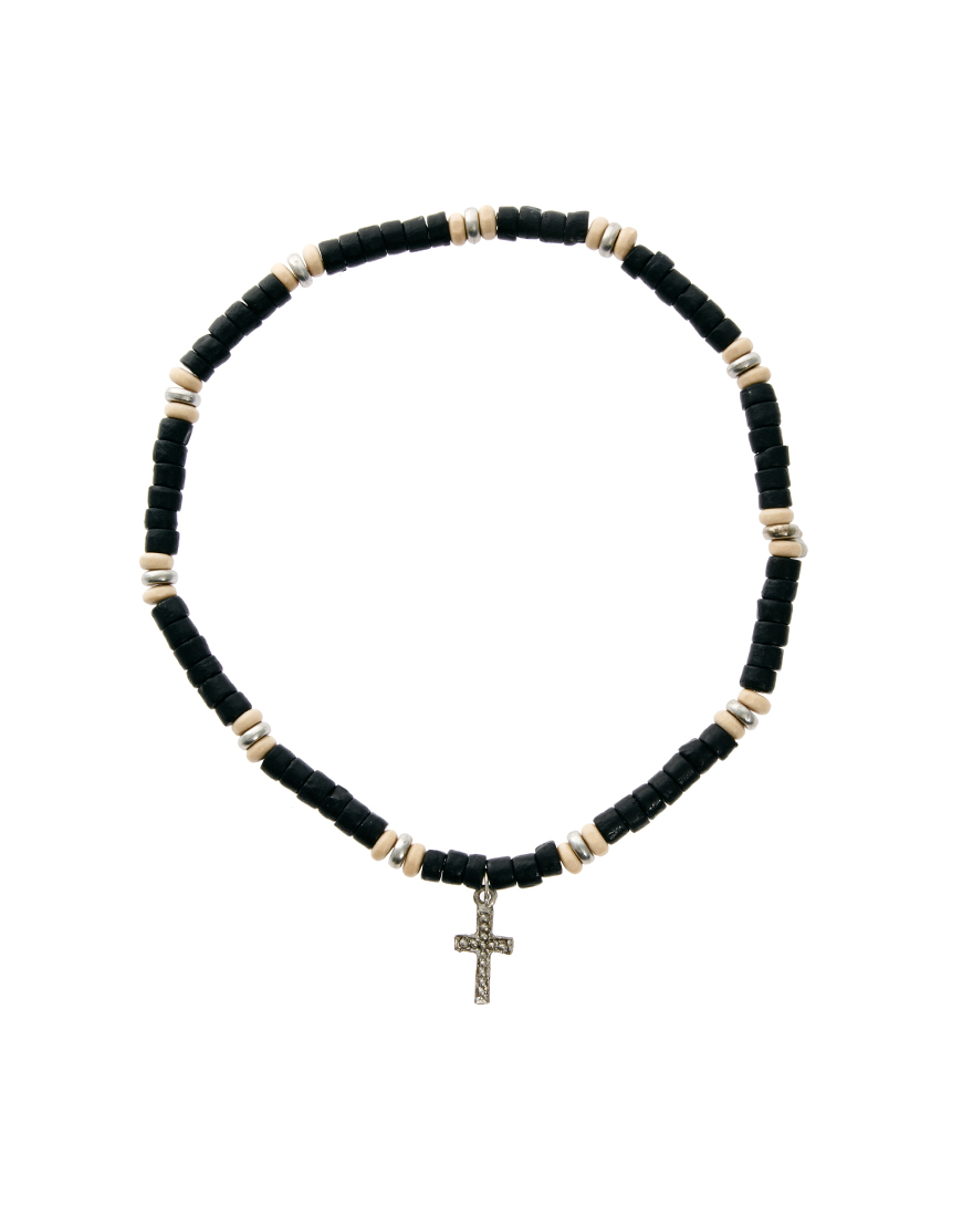 ASOS Asos Beaded Cross Necklace in Black for Men Lyst