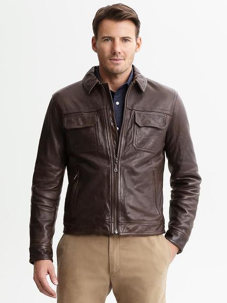 Banana Republic Fourpocket Leather Jacket in Brown for Men | Lyst