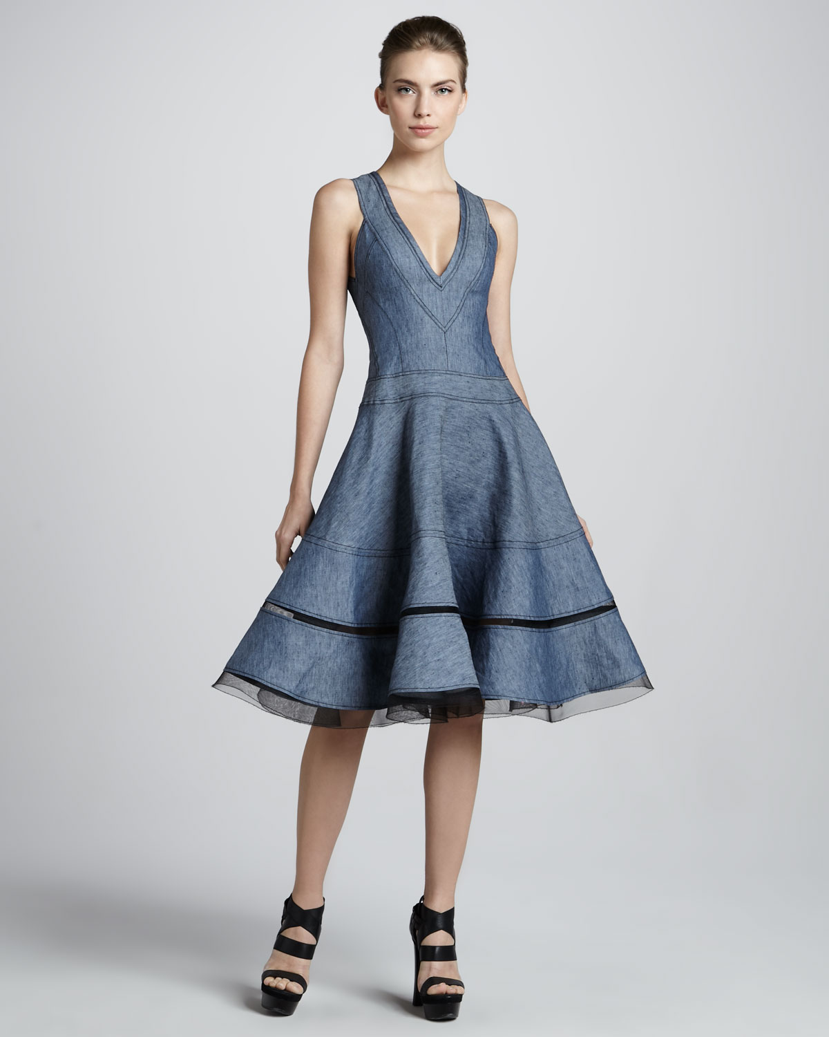 chambray fit and flare dress