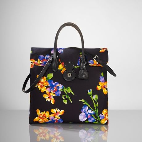 Ralph Lauren Floral Canvas Ricky Tote in Black (black floral) | Lyst