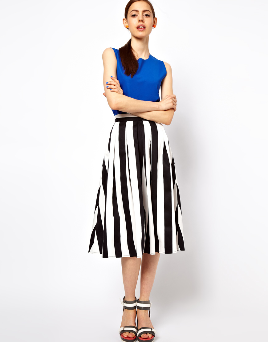 Lyst Asos  Collection Midi Skirt in Bold Stripe in White