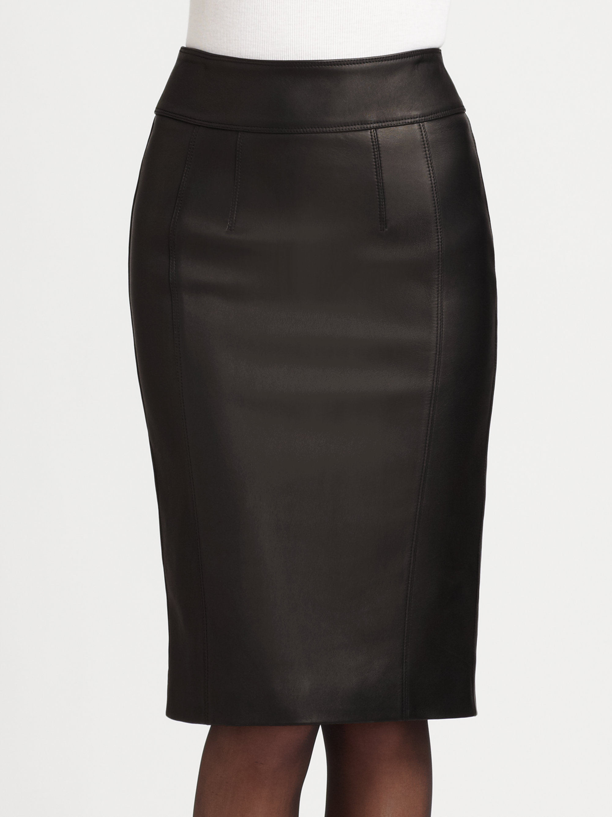 Burberry Stretch leather Pencil Skirt in Black - Lyst