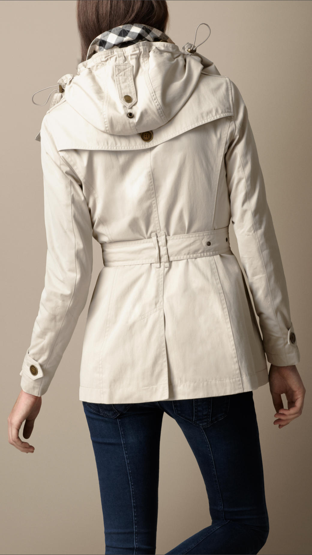 Burberry Brit Short Cotton Nylon Gabardine Detachable Hood Trench Coat in  Natural | Lyst