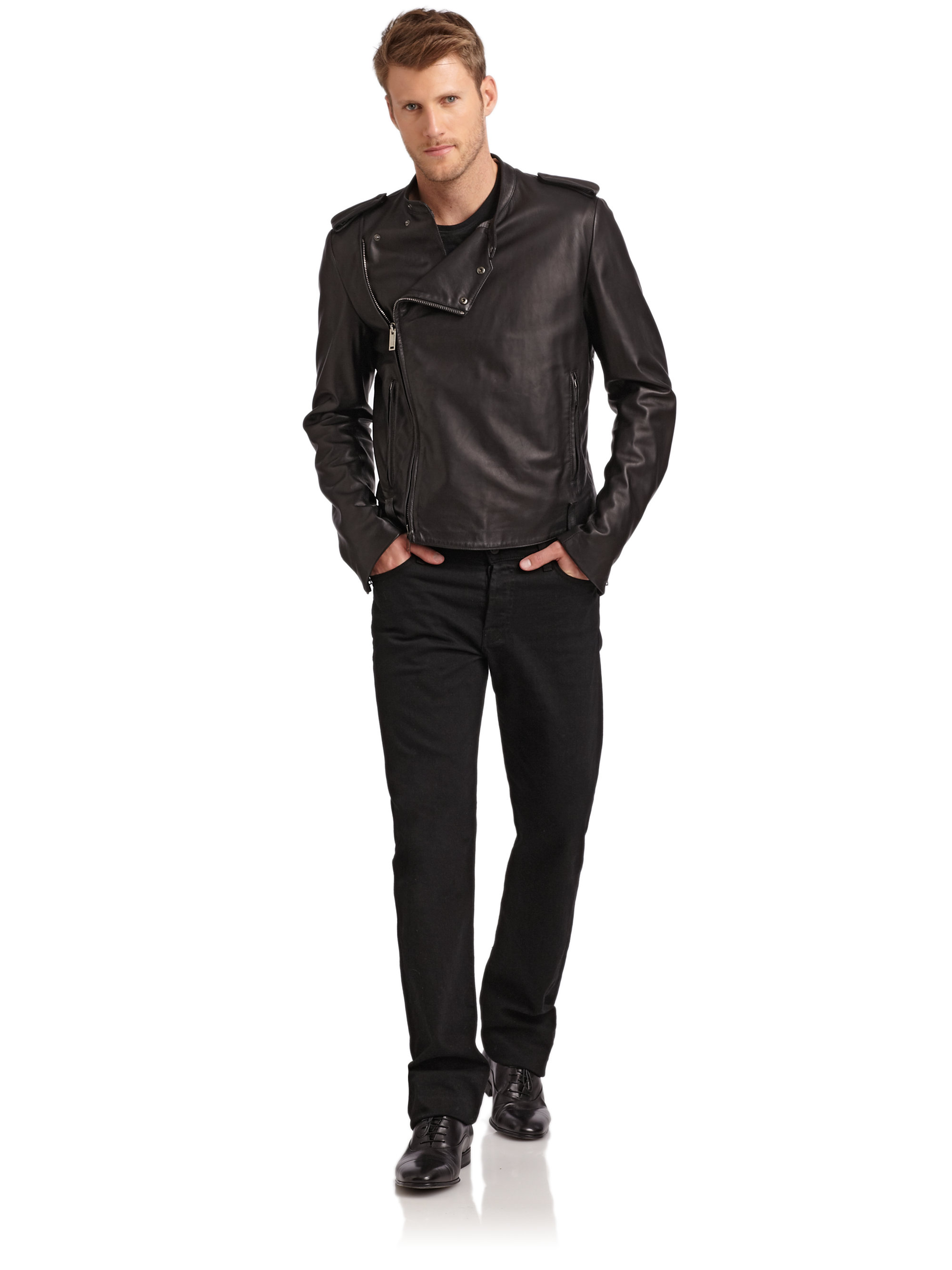 Lyst Costume National Cropped Leather Jacket in Black for Men