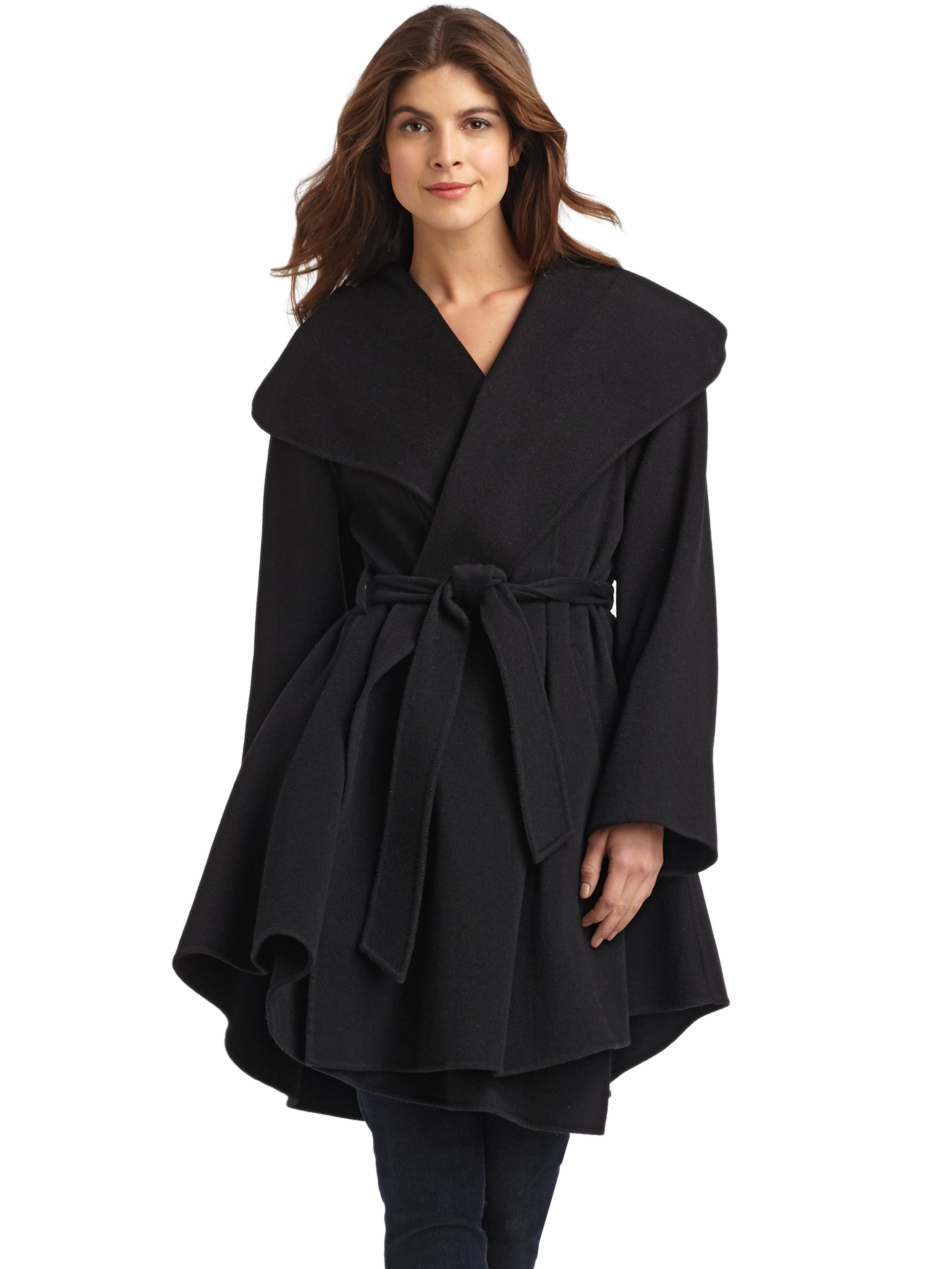 black cashmere wrap coat